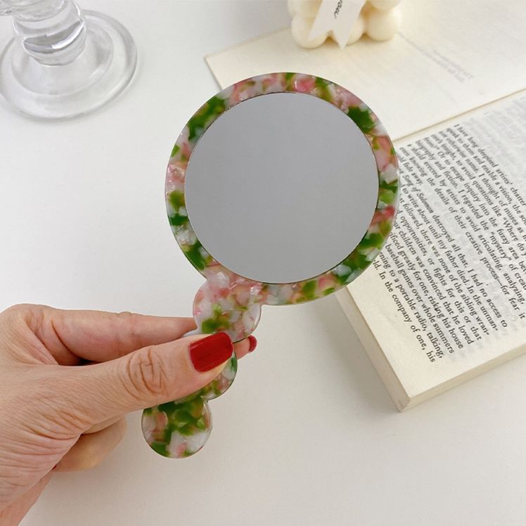 Color Cellulose Acetate round Single Side Handle Cosmetic Mirror Girls Gift Portable Makeup Mirror