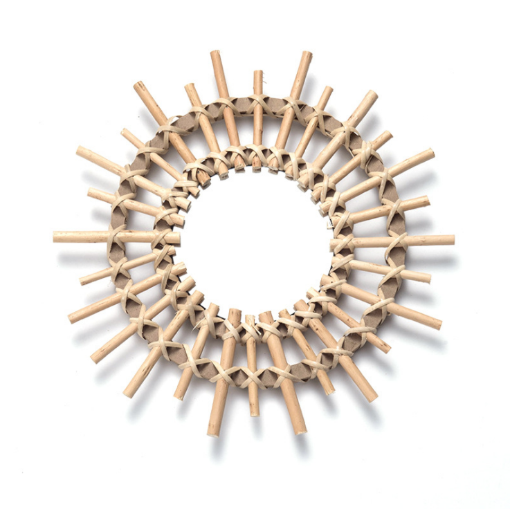 Rattan and Willow Cosmetic Mirror Hand Woven Wall Hanging Home Living Room Porch Decorative Wall Mirror