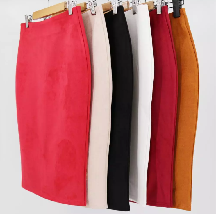 Office Lady Women Solid Suede Wear Package Hip Midi Pencil Knitting Skirt