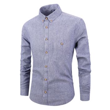 100% Cotton Striped Chemise Homme Long Sleeve Button down Shirts for Men