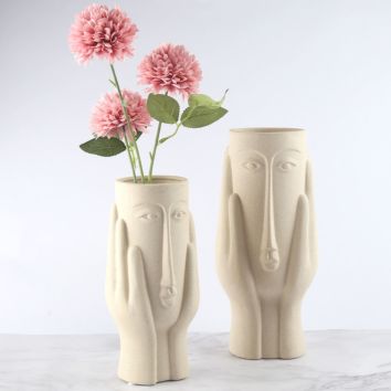 11 Inch Rustic Old Abstract Hands Human Face Ceramic Flower Vases Home Decors Philippines