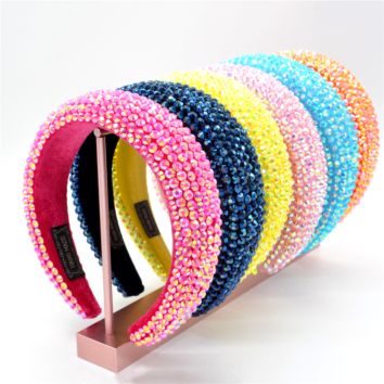 13 Multicolor 45Mm Wide Sponge Crystal Hair Bands Padded Hair Hoop Rhinestone Headbands for Girls Women
