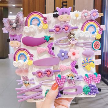 14 Pcs/Set Girls Lovely Colorful Fruit Flowers Butterfly Hairpin Cartoon Kids Hair Clips Set Hair Accessories