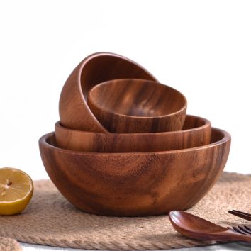 20Cm Salad Bowl Hand Made Solid Wood Kitchen Utensils Tableware Teak Wood Salad Wooden Bowl