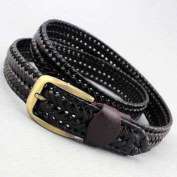 3.4Cm Wide Long plus Size 125Cm Men and Women Unisex Adjustable Luxury Comfortable Cowhide Genuine Leather Braided Belts