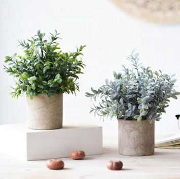 3 Pack Mini Potted Faux Greenery Artificial Plastic Eucalyptus Rosemary Plants for Home Office Desk Room Decoration