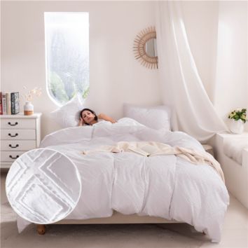3 Pieces Tufted Boho Geometrical Textured Designer Luxury Comforter White Duvet Covers