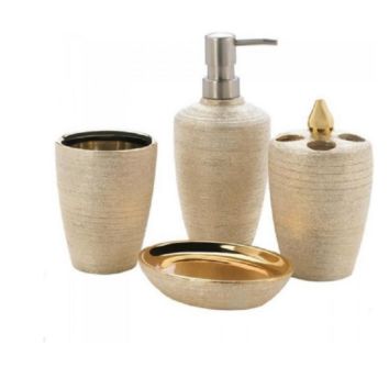 4Pcs Gold Shiny Ceramic Bathroom Accessories Canister Set