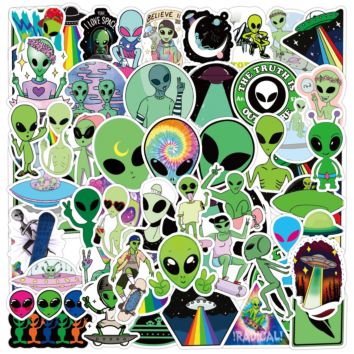 50Pcs Green Alien Pvc Stickers Diy Laptop Hydro Flask Guitar Motorcycle Decoration Decals Vinyl Stickers