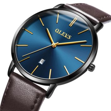 5869 Olevs Business Sports Style Genuine Leather Watch Mens Leather Wrist Watch Quartz Watch