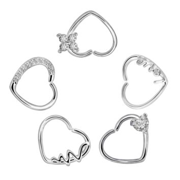 5Pairs/Set Stainless Steel Heart Shaped Piercing with Zircon Earring Cartilage Ear Studs Lip Tragus Daith Body Piercing Jewelry