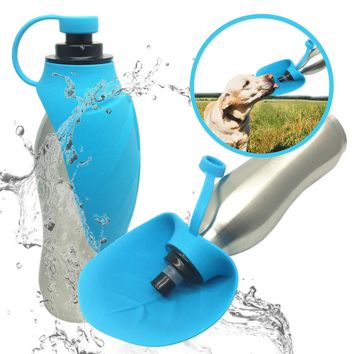 600Ml Stainless Steel Metal Travel Portable Pet Dog Water Bottle, Multifunction Water Bottles for Dog Walking
