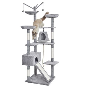 75" All-In-One Large Cat Tree Cat Condo with Hammock, Interactive Toys