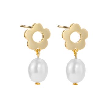 925 Sterling Silver Gold Plated Baroque Pearl Earrings for Women