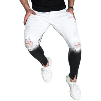 / White High Street Gradient Mens Hip Hop Jeans Denim Biker Slim Fit Ripped Skinny Jeans Men