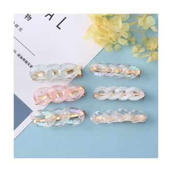 Acrylic Chain Hair Barrettes for Women Ladies Chain Hairgrips Transparent Pink Chain Acrylic Side Hair Clips