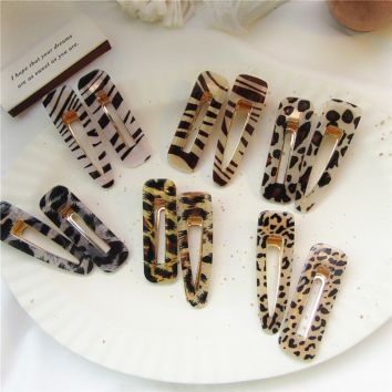 Acrylic Leopard-Print/Zebra-Print Hair Clips Set Simple Geometric Duck Bill Hairpins Hair Accessory for Women Girls Accessories