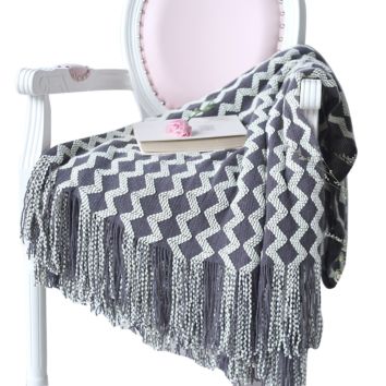 Acrylic Throw Blanket Hand Woven Knit Blankets and Throws with Fringe Tassel for Couch Sofa Bed