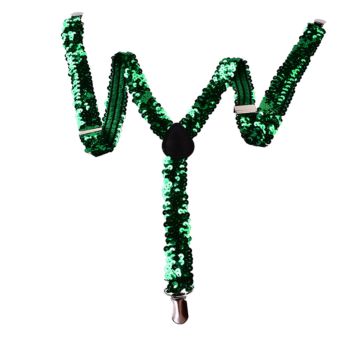 Adjustable Green Glitter Sequin Suspenders for Kids