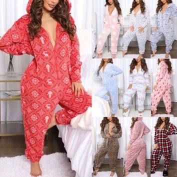 Adult Home Wear Flannel Onesie Pajama Women Sleepwear Set Family Christmas Holiday Onesie Pajamas Woman