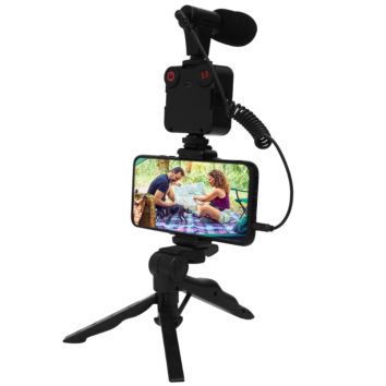 All-In-One Smartphone Vlogging Video Kit with Shotgun Microphone Phone Holder and Tripod