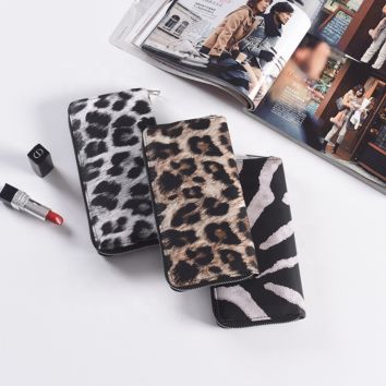 Animal Printed Cheetah Clutch Zipper Coin Purse Leopard Pattern Card Holder Long Women Leather Wallet