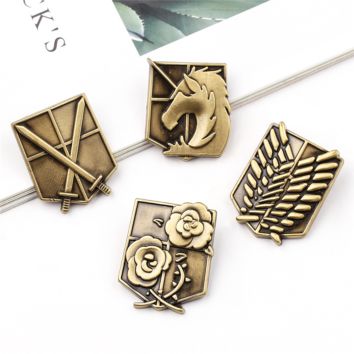 Anime around the Attack on the Giants Legion Logo Brooch Four Different Patterns Shield Insignia Collar Pin Anime Lovers Gifts