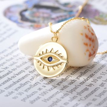 Arrivals 925 Sterling Silver 18K Gold Plated Jewelry Simple Evil Eye Coin Pendant Necklace for Women