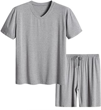 Auschalink Luxury Bamboo Solid Lounge Wear Men's Pajamas Sets Short Sleeve Sleepwear Soft Pj Shorts and Tops Nightwear