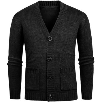 Autumn Men's Casual Long Sleeve Cardigan Sweater V-Neck Single Breasted Knitted Top for Men