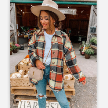 Autumn& Plaid Shirts Long Sleeve Flannel Lapel Coat plus Size Women's Casual Pocketed Shacket Jacket Coats