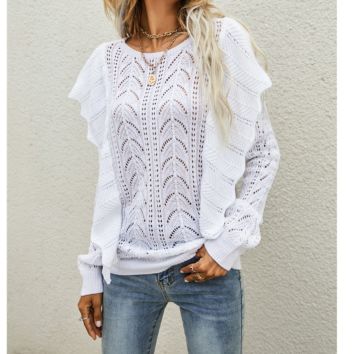 Autumn Women's Sweater Pullover Hollow Out Knitted Shirt