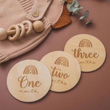 Baby Gift Craft Laser Cut Monthly Disc Wooden Rainbow Photo Props Wood Milestone Clips Card