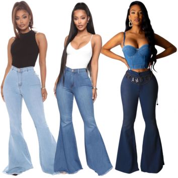 Bell Bottom Stretch Jeans High Waist Button Slim Women Jeans Flare Pants