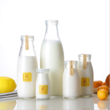 Beverage Glass Bottle Design Milk Bottle 200Ml 250Ml 500Ml 1000Ml Fresh Milk Bottle Glass with Lid