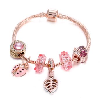 Bling Cz Cubic Zirconia Flower Leaves Charms Bracelet Exquisite Rose Gold Rhinestone Crystal Heart Charm Bracelet