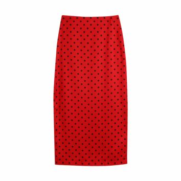 Bmurhmza2021 and Autumn Women's Polka Dot Printing Long Back Zipper Slit Ladies Skirt