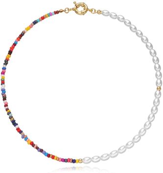 Bohemian Bead Pearl Shell Choker Necklace for Women Girls Handmade Colorful Seed Beaded Choker for Women Jewelry Clnn158