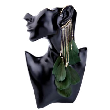 Bohemian Feather Ear Hook Clip Earrings without Piercing for Women Accessories Long Tassels Cuff Earring Jewelry
