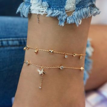 Bohemian Gold Butterfly Anklets for Women Color Beads Cross Multilayers Anklet Beach Ankle Foot Chain Jewelry