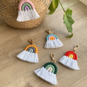 Boho Colorful Cute Gift Handmade Cotton Mini Rainbow Macrame Key Chain Keychain