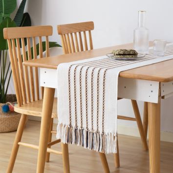 Boho Wedding Farmhouse Nordic Decor Unique Handmade Woven Striped Long Rectangle Dinning Modern Table Runner