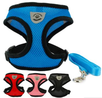 Breathable Mesh Small Dog Pet Harness and Leash Set Puppy Cat Vest Harness Collar for Chihuahua Pug Bulldog Cat