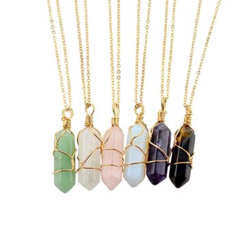 Bullet Shape Natural Stone Necklace Turquoise Crystal Stone Quartz Healing Point Jewelry Pendant Necklace