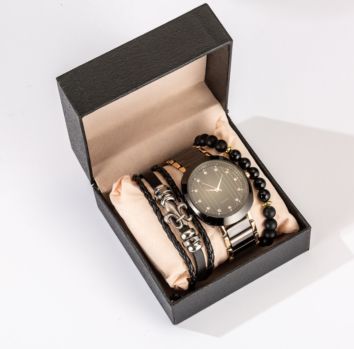Business Gift Set Quartz Stainless Steel Watch and Bracelet Set Men