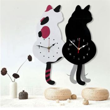 Cartoon Cute Tail Wagging Cat Clock Acrylic Creative Wall Decoration for Children's Room