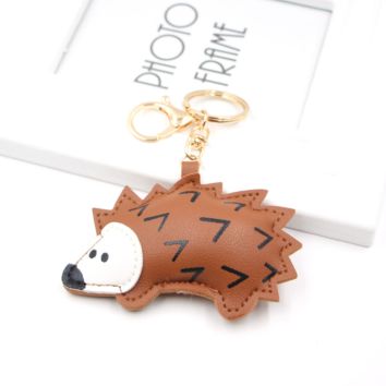 Cartoon Hedgehog Pattern Leather Key Chain Embossed Logo Luxury Keychain Keyrings