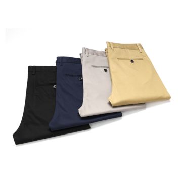 Casual Pants Men Business Slacks Elastic Straight Trousers Male Gray Khaki Navy Chino Pants