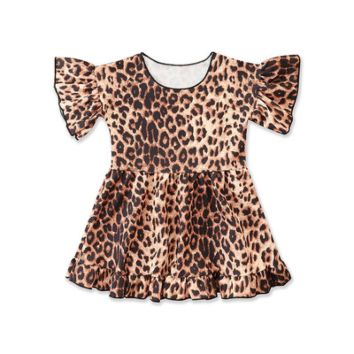 Casual Wear Baby Girl Fall Dress Children Leopard Prints Dresses Flare Sleeve Frock Design for Little Girls