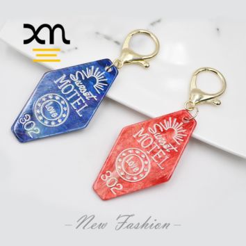 Cellulose Acetate Classic Style Rhombus Shape Acetate Acrylic Key Chains Lanyard Key Chain Ring for Key